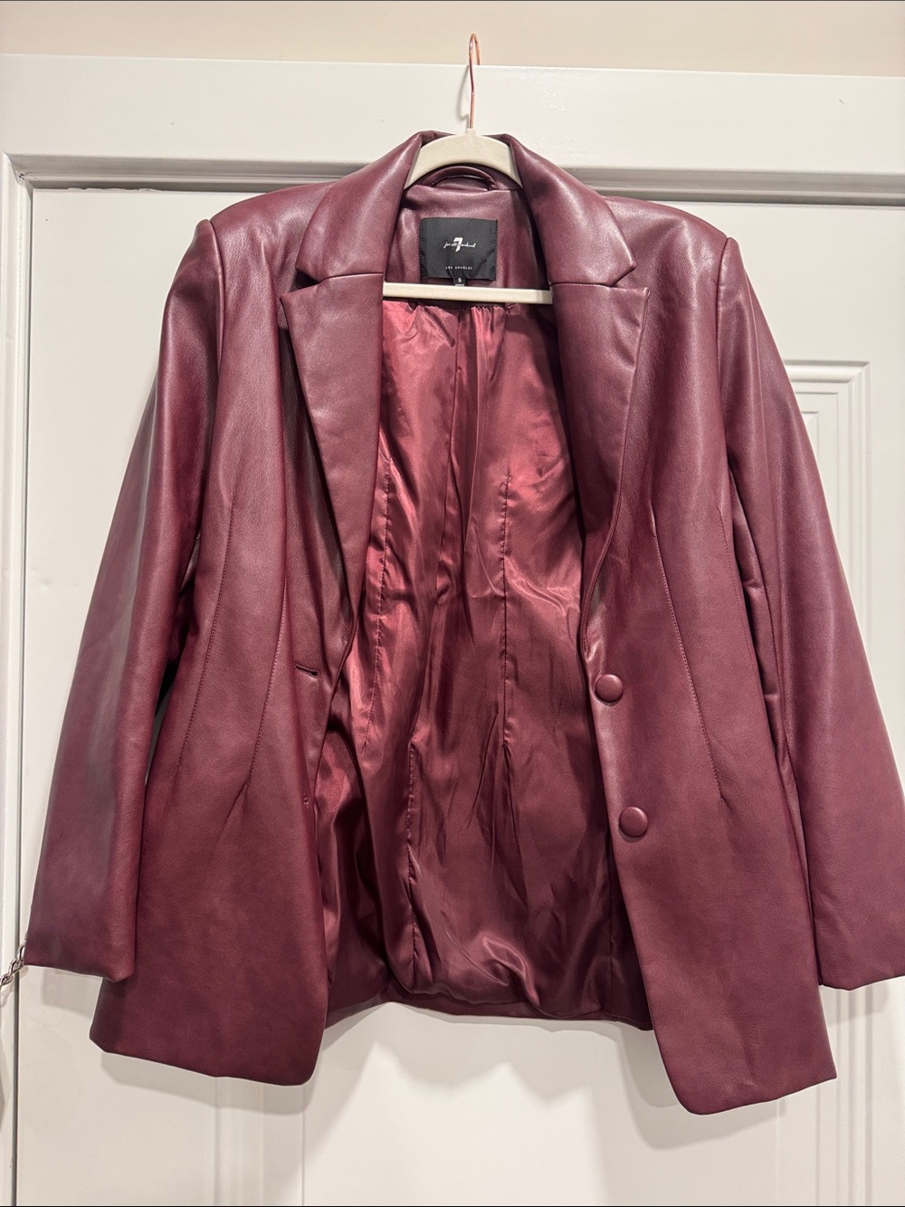 7 for All Mankind Women's Faux Leather Blazer Jacket - Burgundy